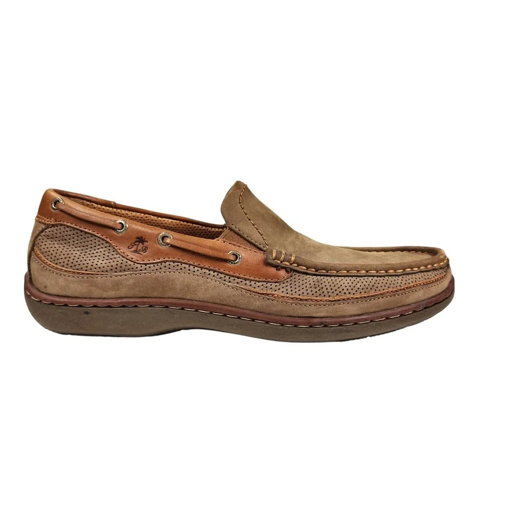 Tommy Bahama Men's 10M Dark Olive Nubuck Leather Slip On Loafers Boat Shoes
